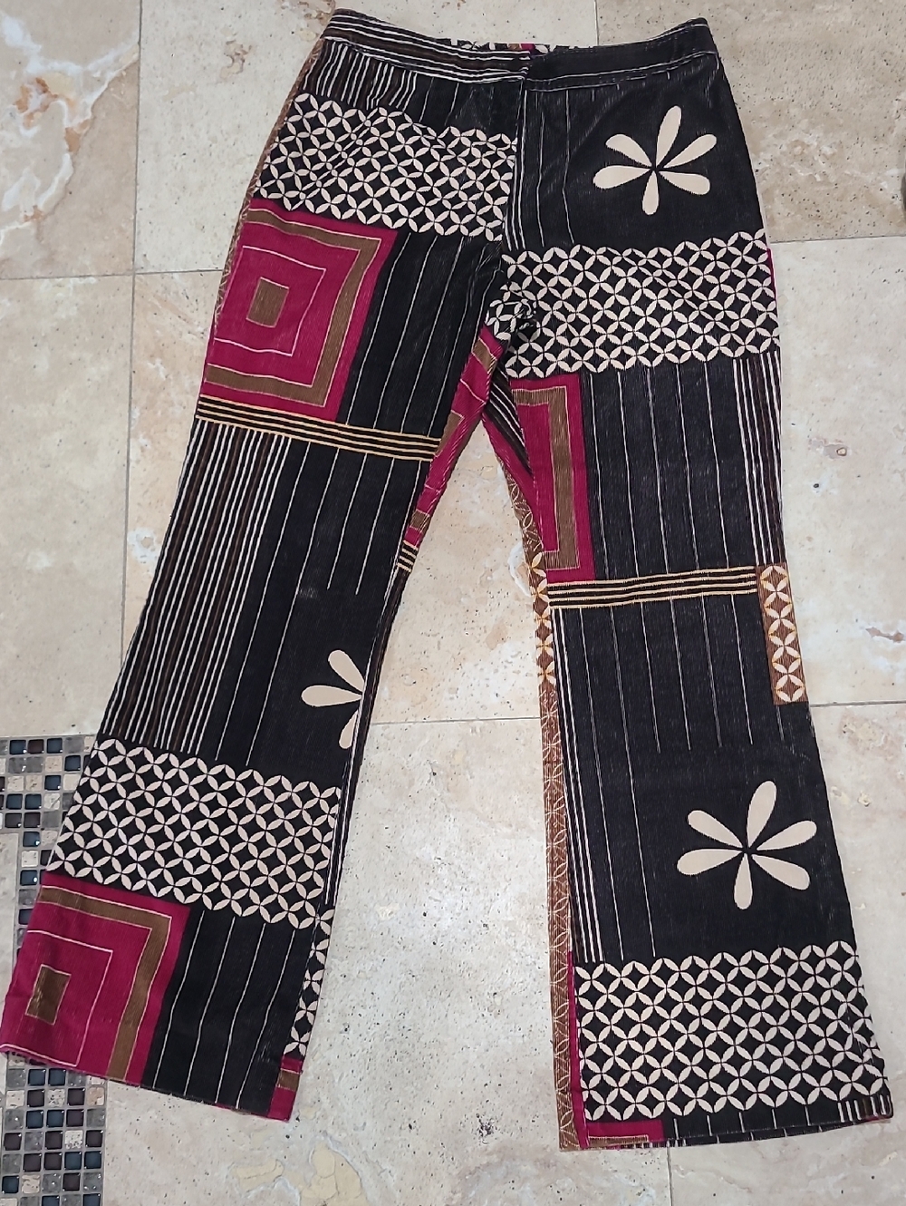 Etcetera Black and Burgundy Patchwork Wide Leg Pants - Picture 1 of 6